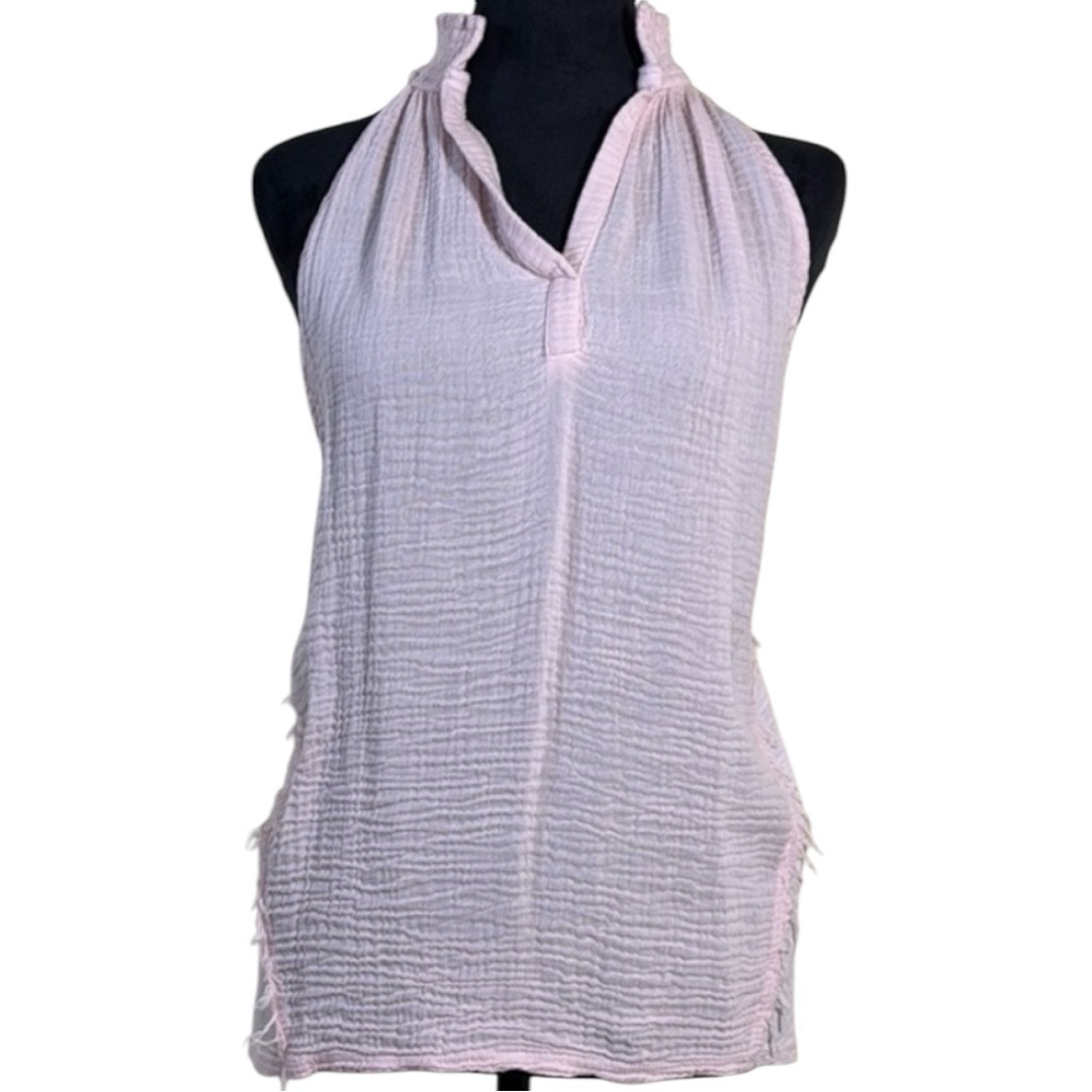 Red Haute Top‎ Pink Sleeveless Smocked Henley in Size S  NWT